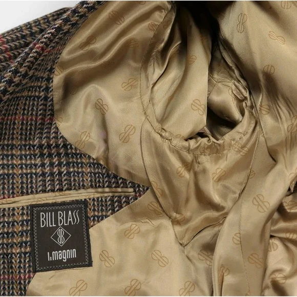VTG Bill Blass Signature 38S Tweed Gun Club Check Sport Coat Men's 1980s 90s USA